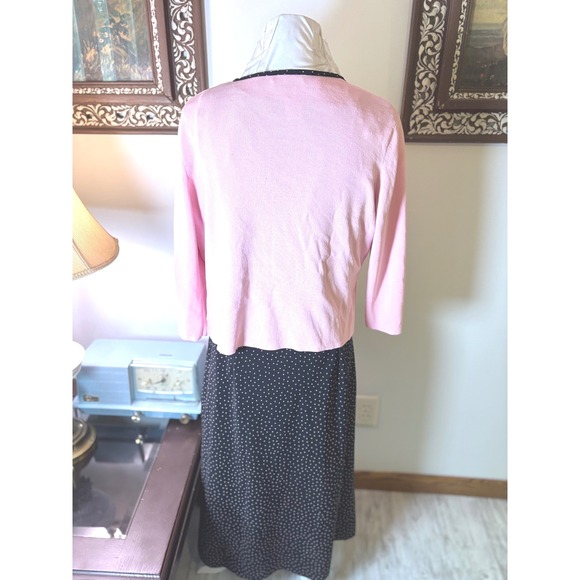vINTAGE 80s Women's Black Pink Polka Dot Dress & Cardigan Size 12 GLINDA WICKED - Picture 4 of 11